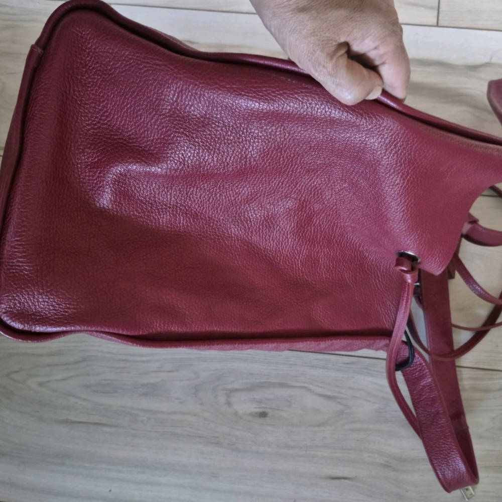 ZARA Leather Large Slouch Shoulder Bag, Deep Red. - Picture 4 of 7